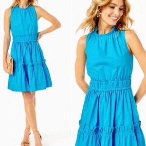 LILLY PULITZER ELINA STRETCH TIERED RUFFLE DRESS CUMULUS BLUE 2